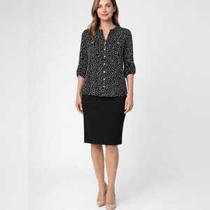Ellen Tracy Black and White Button Down Blouse